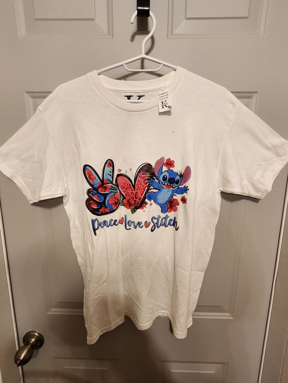 Peace Love Stitch White Kids Youth X-large Graphic Tee.